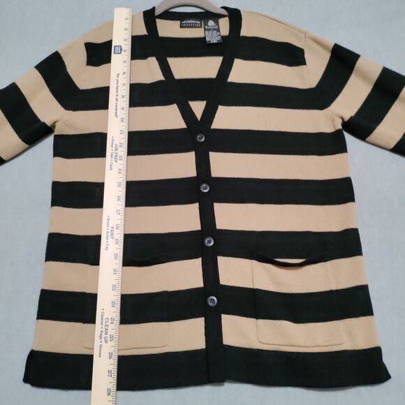 Liz Claiborne Large 100% Wool Knit Cardigan Sweater Button Front Neutral Stripes - Picture 11 of 15